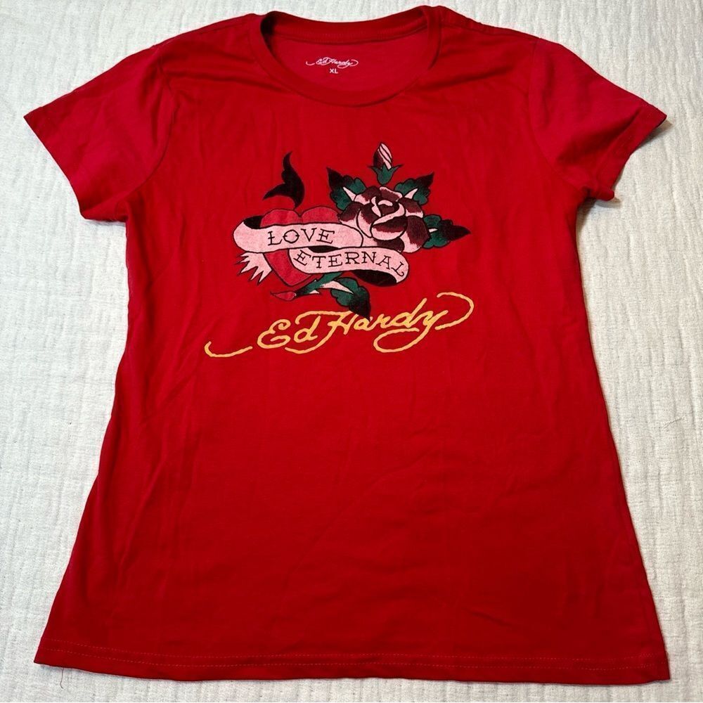 Ed Hardy Love Eternal Women’s Size XL Short Sleeve Red Rose